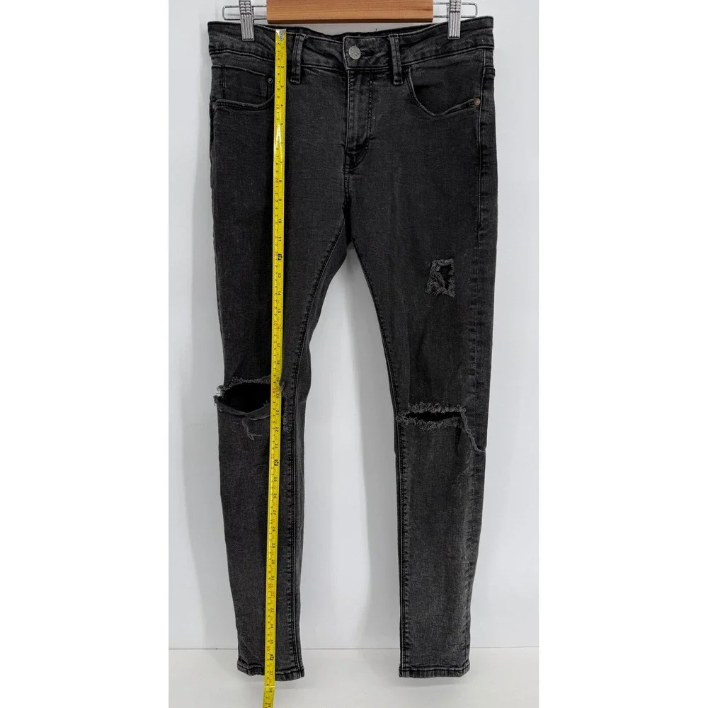 Bershka‎ Super Skinny Fit Distressed Jeans Black Faded Ripped Women's Sz 31 x 30